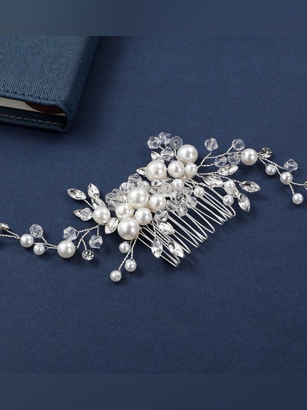 Pearl & Crystal Bridal Hair Comb in Silver